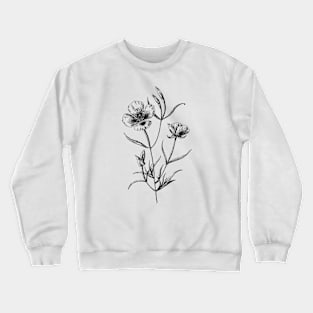 California Poppy Flower Black and White Vintage Botanical Illustration, Crewneck Sweatshirt